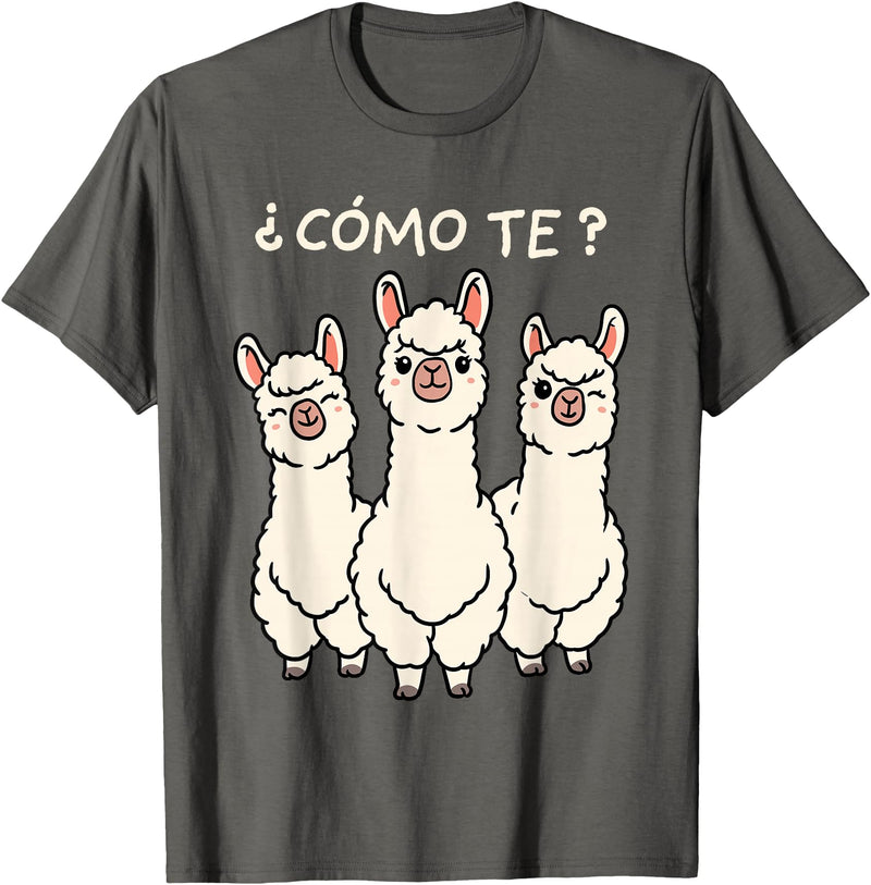 GoshWow Como Te Llamas Shirt Funny Llama Spanish Teacher Joke T-Shirt - Asphalt Grey
