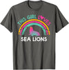 Rainbow Sea lions Outfit for toddler Girl Kids this Girl Loves Sea lions Cute Rainbow Silhouette T-Shirt - Asphalt Grey
