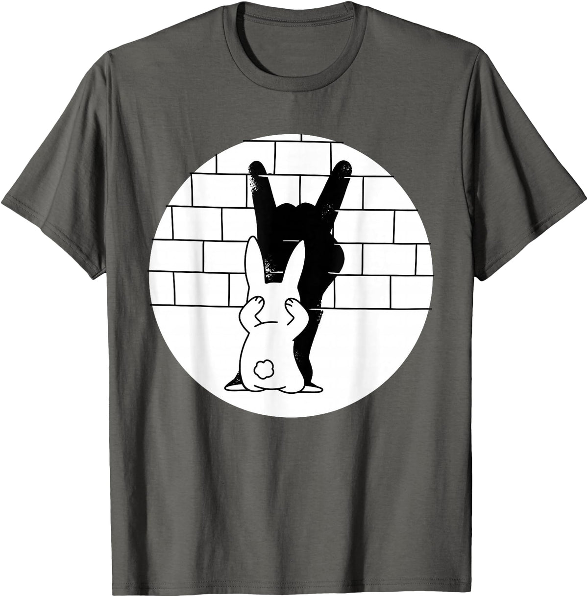 Funny Rabbit Bunny Animal Shadow Puppet T-Shirt in Asphalt Grey