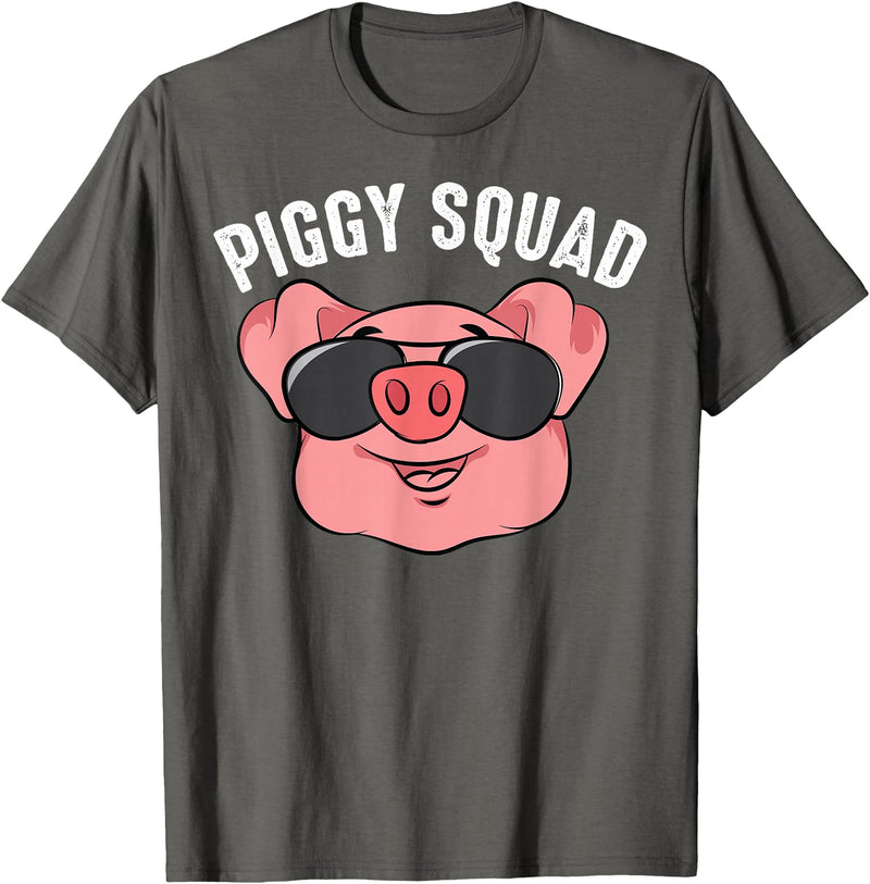 Cool Lucky Swine Fans Party Girl Boy Pork Team Art Piggy Squad | Cute Pig Farmer Animal Lovers Funny Farm Gift T-Shirt - Asphalt Grey