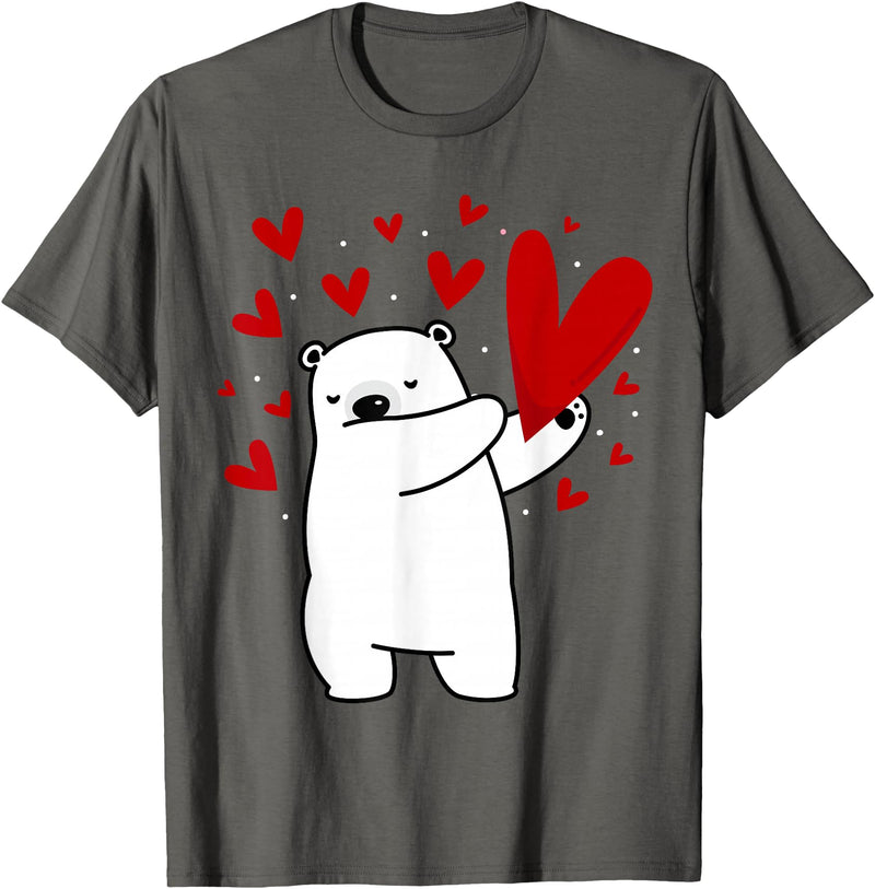 Polar Bear Dabbing Dabbing Polar Bear Heart T-Shirt - Asphalt Grey