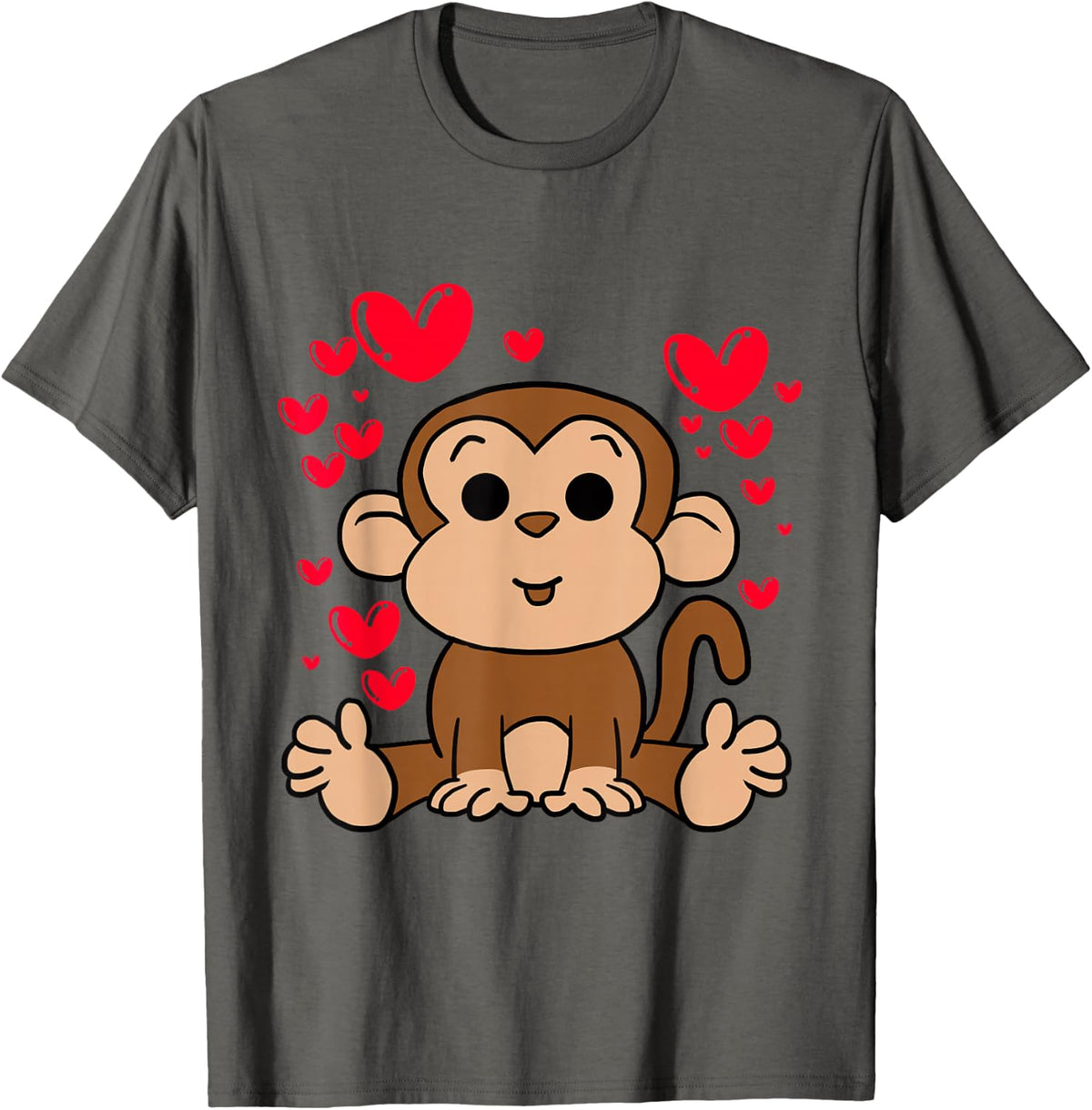 Monkey Love Valentine's Day Cute Heart Romantic Animal T-Shirt - Asphalt Grey