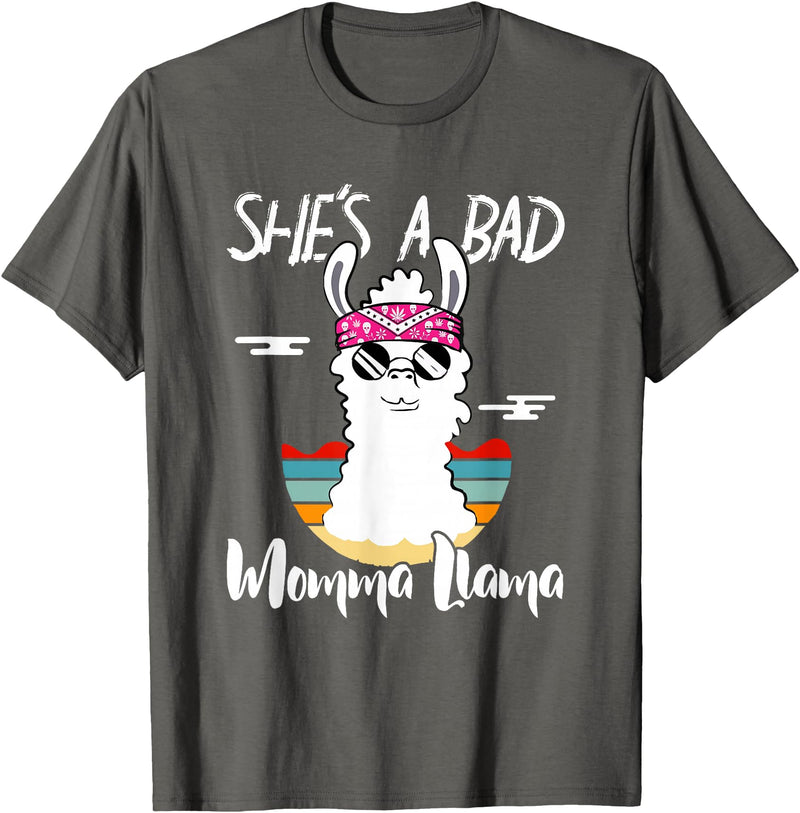 Shes a Bad Momma Llama - Mama Mom - DressedForDuty She's a Bad Momma Llama - Mama Funny - Vintage Mom Gift T-Shirt - Asphalt Grey