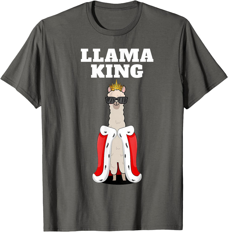 Mens Llama Shirts for Boys Llama King | Boys Llama Tshirt | Mens Llama T-Shirt, Black - Asphalt Grey