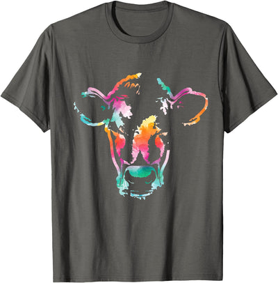 Rainbow Watercolor Cow Face Tee