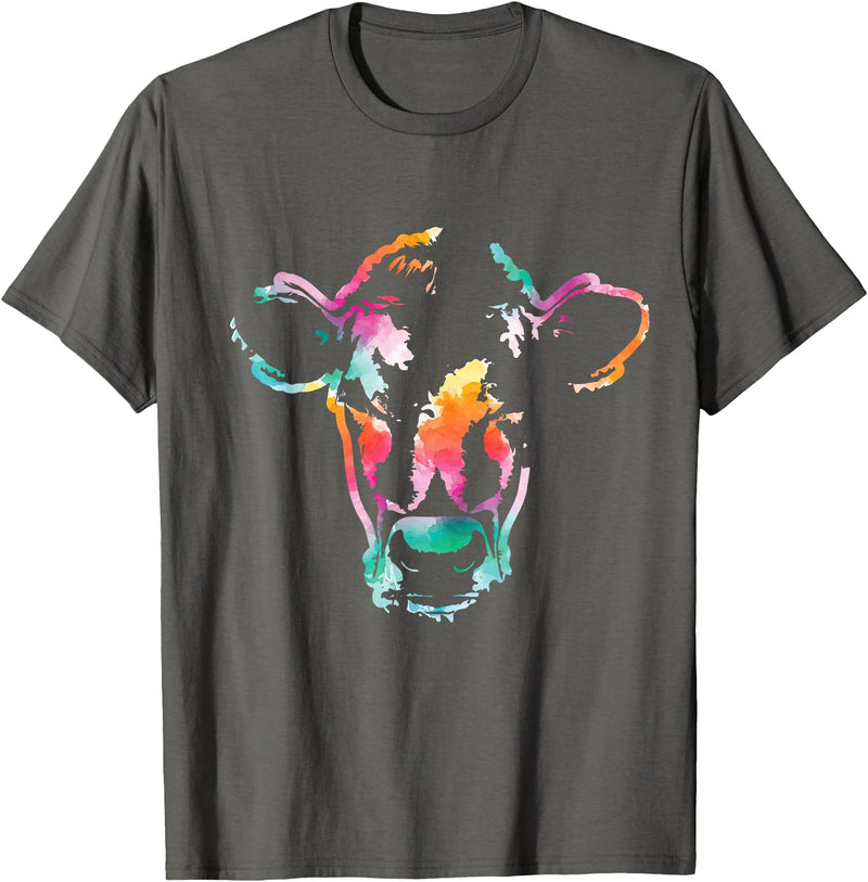 Cow Shirts & Apparel Cow Art Head Gift Watercolor T-Shirt Small - Asphalt Grey