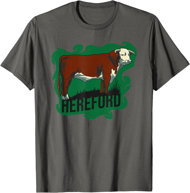 Hereford cow lover gift Hereford cow standing on the green grass T-Shirt - Asphalt Grey