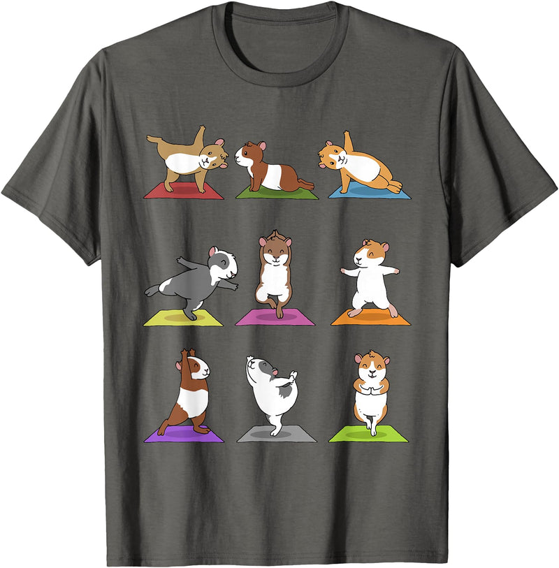 Sporty Animals & Meditating Pets Guinea Pig T-Shirt Funny Guinea Pigs In Yoga Poses Tee T-Shirt - Asphalt Grey