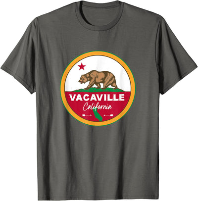 I Love Vacaville California CA Flag and Bear Badge T-Shirt