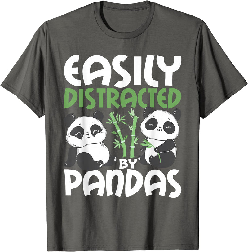 Panda Lover Shirts Easily Distracted By Pandas - Cute Kawaii Panda Bear T-Shirt - Asphalt Grey
