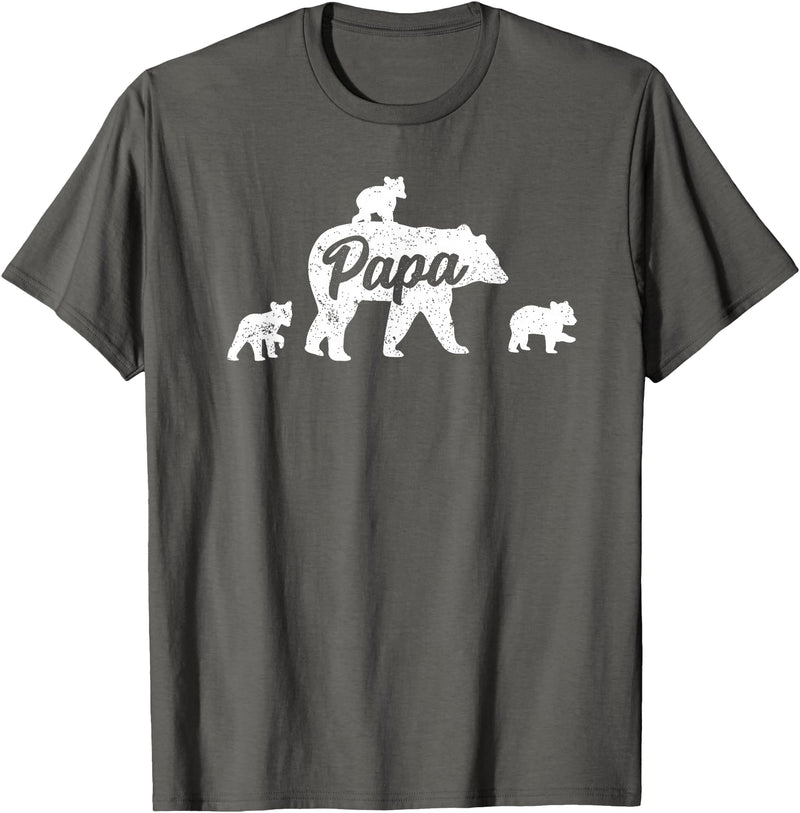 Matching Bear Family Shirt Apparel Vintage Papa Bear 3 Cubs Father's Day T-Shirt - Asphalt Grey