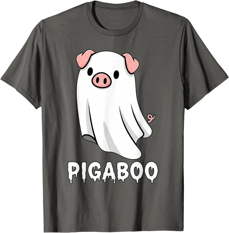 Pig Ghost Boo Halloween Humor By TEERA Funny Pig Ghost Spooky Season T-Shirt - Asphalt Grey