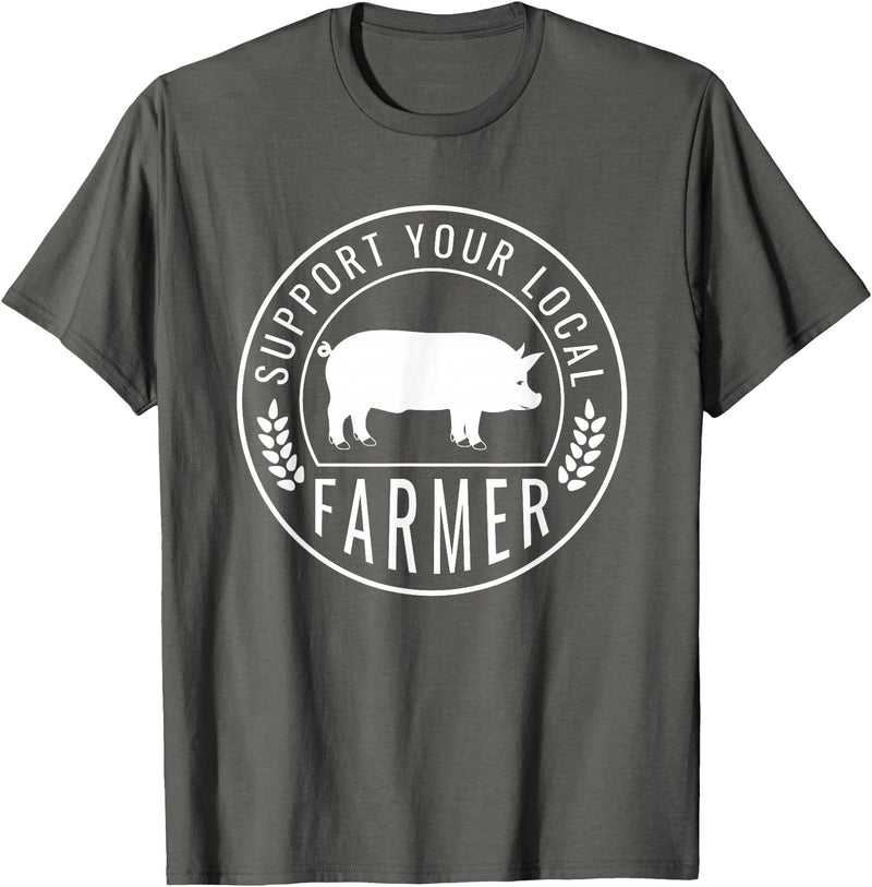 Support Farmers Farmers Market Support Your Local Pig Farmer Rancher T-Shirt - Asphalt Grey