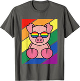 LGBTQ Flag Gay Pride Month Rainbow Pig With LGBT Glasses T-Shirt - Asphalt Grey