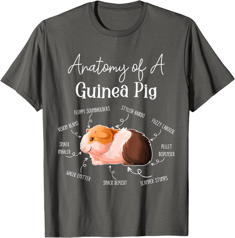 Cute & Funny Guinea Pig Gifts For Women Men Kids x Anatomy Of A Guinea Pig T-Shirt - Black, Small - Asphalt Grey
