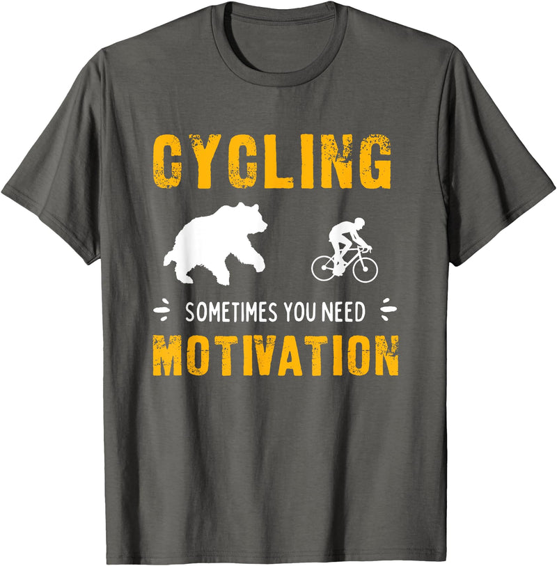 Cycling Needs Motivation - Bear Chasing Cyclist - Funny T-Shirt - Asphalt Grey