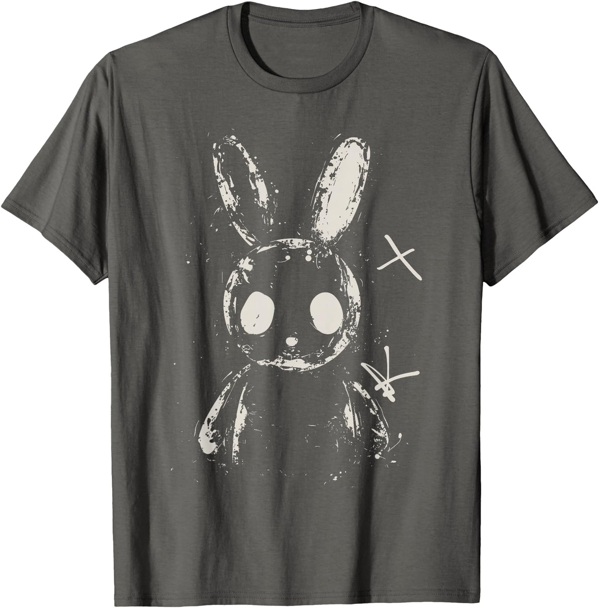 Creepy Cute Bunny Rabbit Alt Goth Grunge Horror Aesthetic T-Shirt in Asphalt Grey