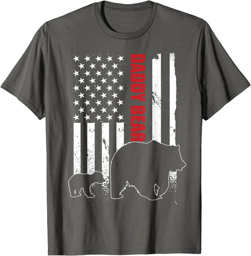 Vintage Gift for proud Dad 4th of July Daddy Bear with cub American Flag Papa Bear Father's Day T-Shirt - Asphalt Grey