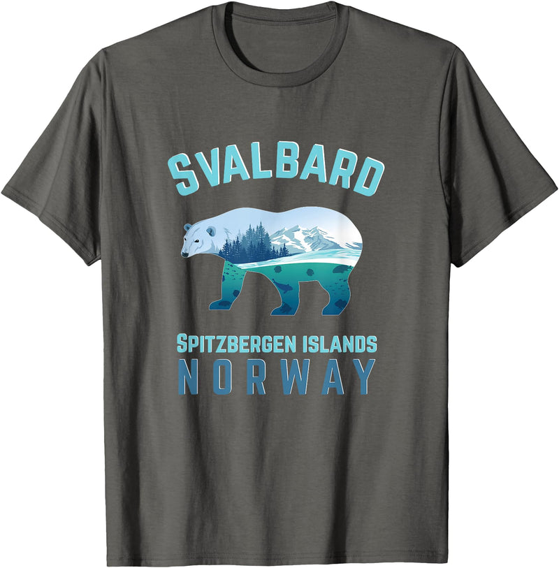 Longyearbyen am Nordkap und Spitzbergen Inseln Svalbard Spitzbergen Islands Norway Fjords with Polar Bear T-Shirt - Asphalt Grey