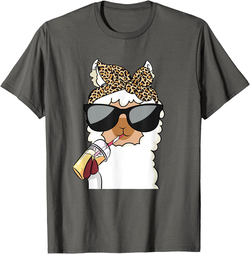 Cute Alpaca Llama Lover Llama Leopard Girls Women Alpaca Lover T-Shirt - Asphalt Grey