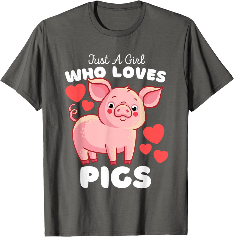 Motion Designs - Farm Animals Just A Girl Who Loves Pigs - Cute Girls Piggy T-Shirt - Asphalt Grey