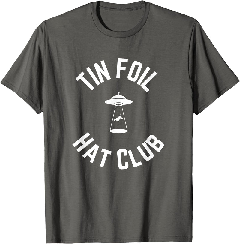 Tin Foil Hat Club with UFO Cow Abduction T-Shirt - Asphalt Grey