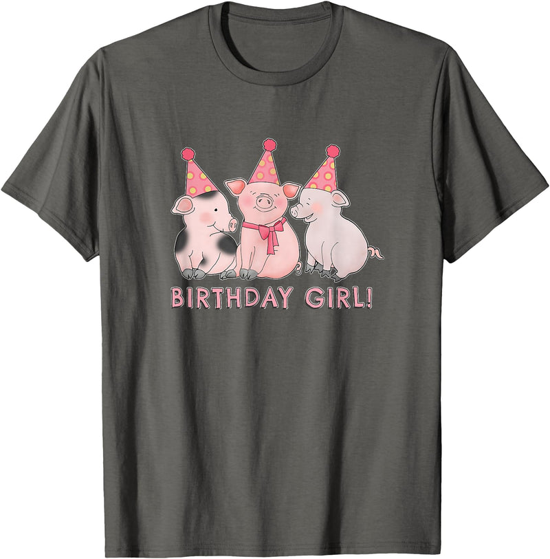 I Love Pigs Birthday Girl Happy Pig Lover T-Shirt - Asphalt Grey