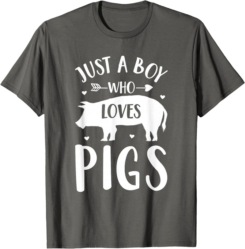 Shirtbooth: Animal Lovers Just a Boy Who Loves Pigs Farmer Gift For Pig Lover T-Shirt - Asphalt Grey