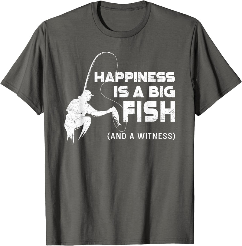 Fishing Fisherman Fisher DA0 Fishing Vintage Happiness Is A Big Fish And A Witness T-Shirt - Asphalt Grey