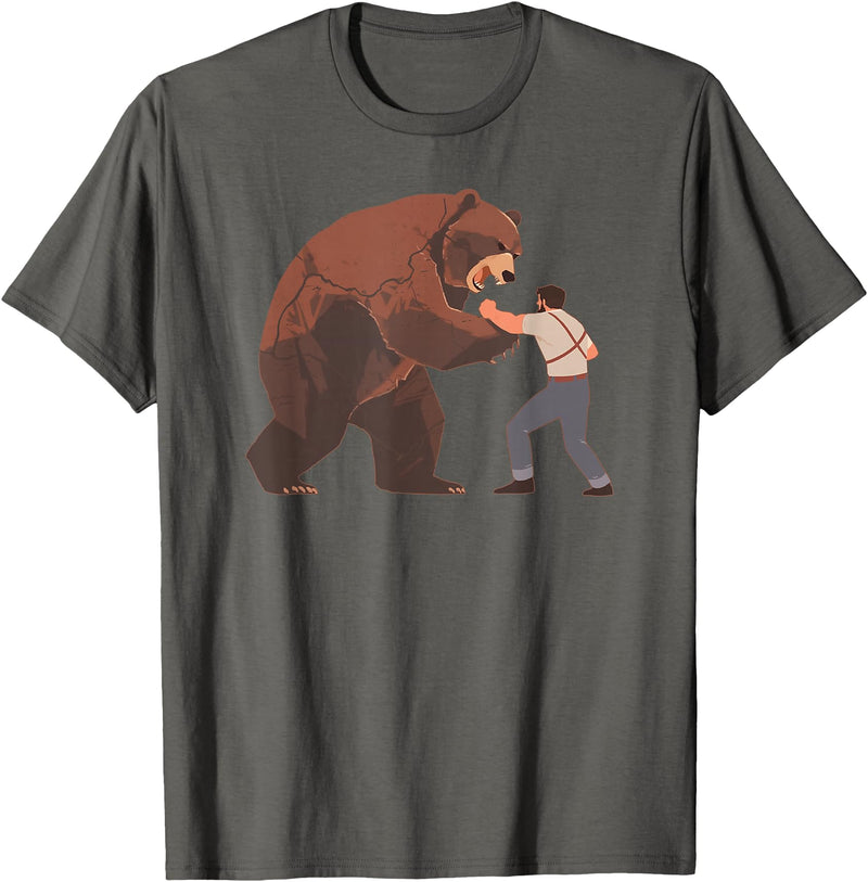 Outdoor lover funny outfits Bear Challenge - Funny Man Against Wild Bear Fighting T-Shirt - Asphalt Grey