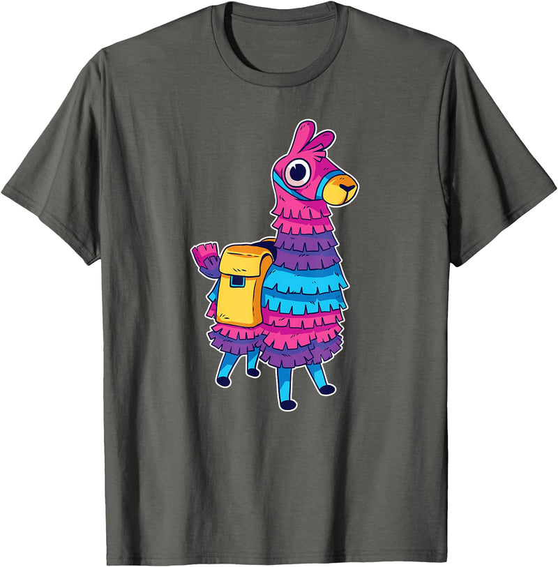Llama Pinata Party Shop Funny Loot Llama Pinata with Yellow Saddlebag T-Shirt - Asphalt Grey