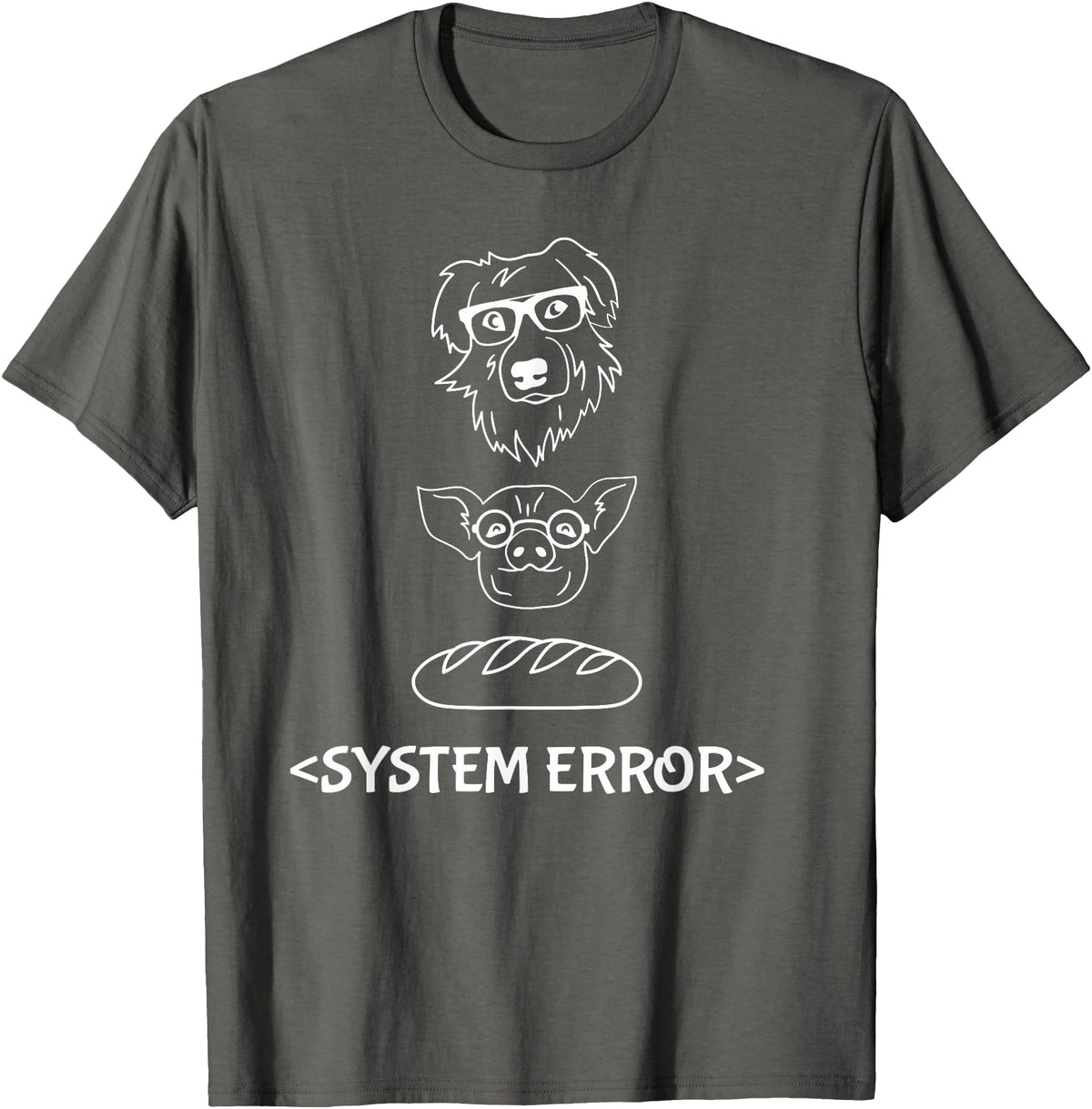 Dog Pig Loaf of Bread Funny Monchi Pug Slogan Dog Pig Loaf of Bread System Error Monchi the Pug Robot T-Shirt - Asphalt Grey