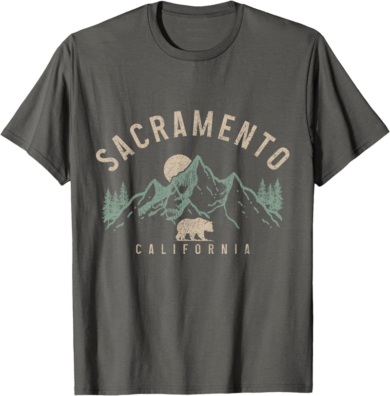 We Love Sacramento California Sacramento California Mountains Bear Nature Lover Vintage T-Shirt - Asphalt Grey