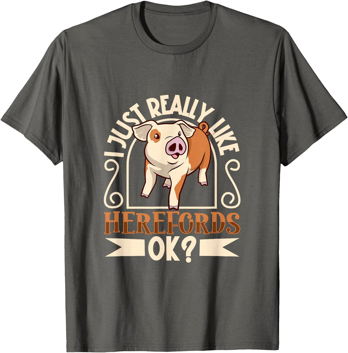 Creative Hereford Pig Designs I Love My Hereford Pig T-Shirt - Asphalt Grey