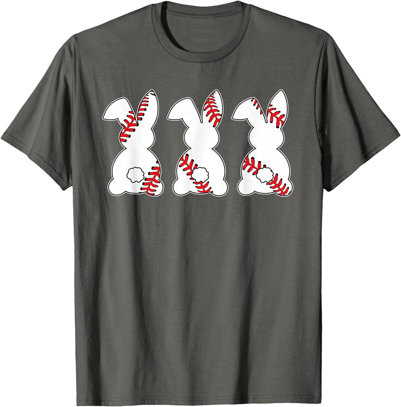 Funny Baseball Sports Easter Bunny Rabbits Easter Day T-Shirt in Asphalt Grey
