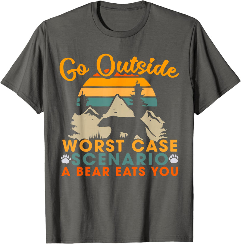 Funny Bear Camping outdoor lovers designs gifts Go Outside Worst Case Scenario A Bear Eats You Camping Gift T-Shirt - Asphalt Grey