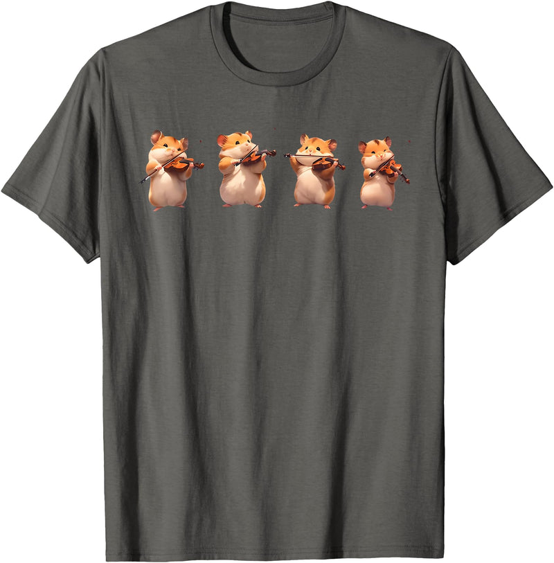 Hamsters Playing The Violin Girl Women Hamster Lover T-Shirt - Asphalt Grey