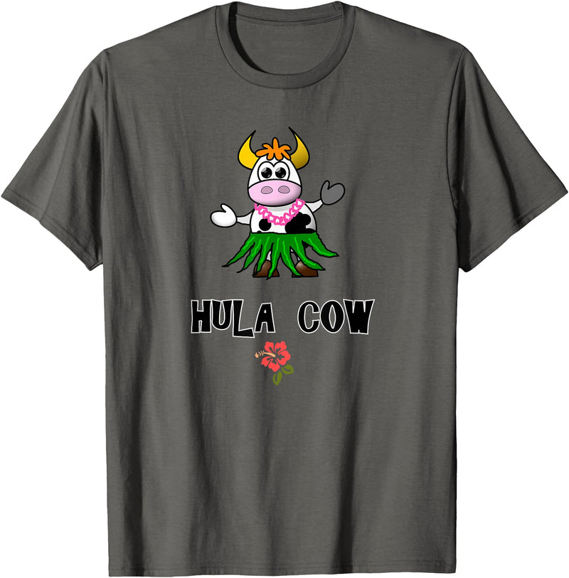 FUN DANCING ANIMALS GIFT T-SHIRTS Hawaiian Hula Dancing Cow, Funny Gift T Shirt, Dk T-Shirt - Asphalt Grey