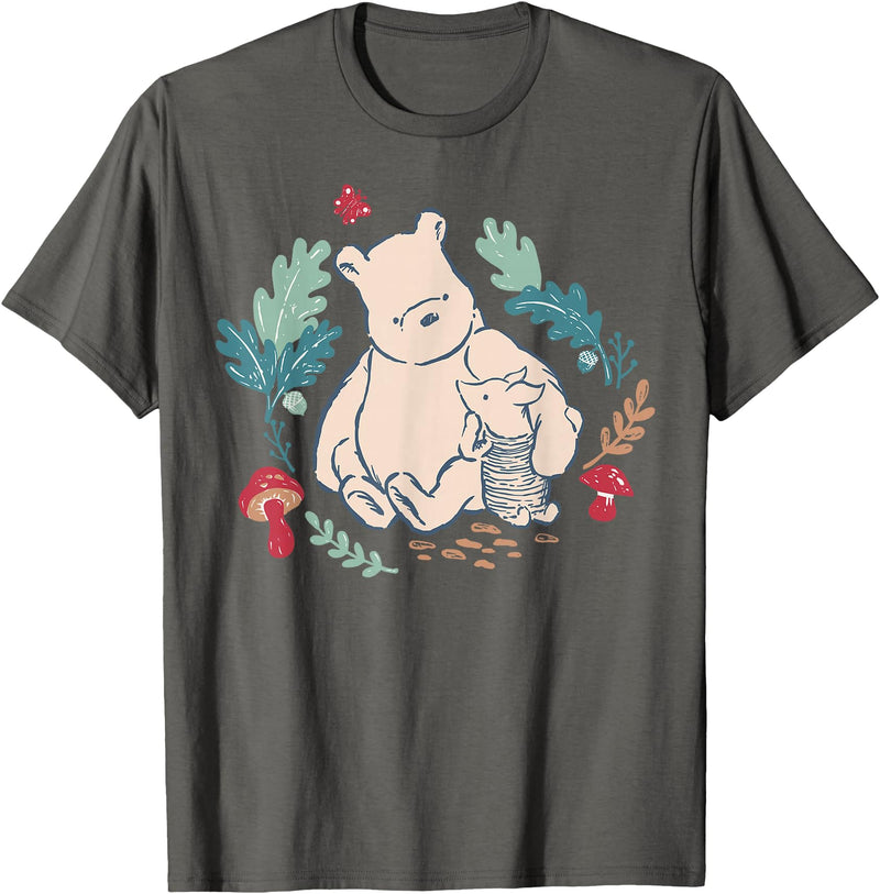 Disney Winnie The Pooh Classic Illustration Piglet and Pooh T-Shirt - Asphalt Grey