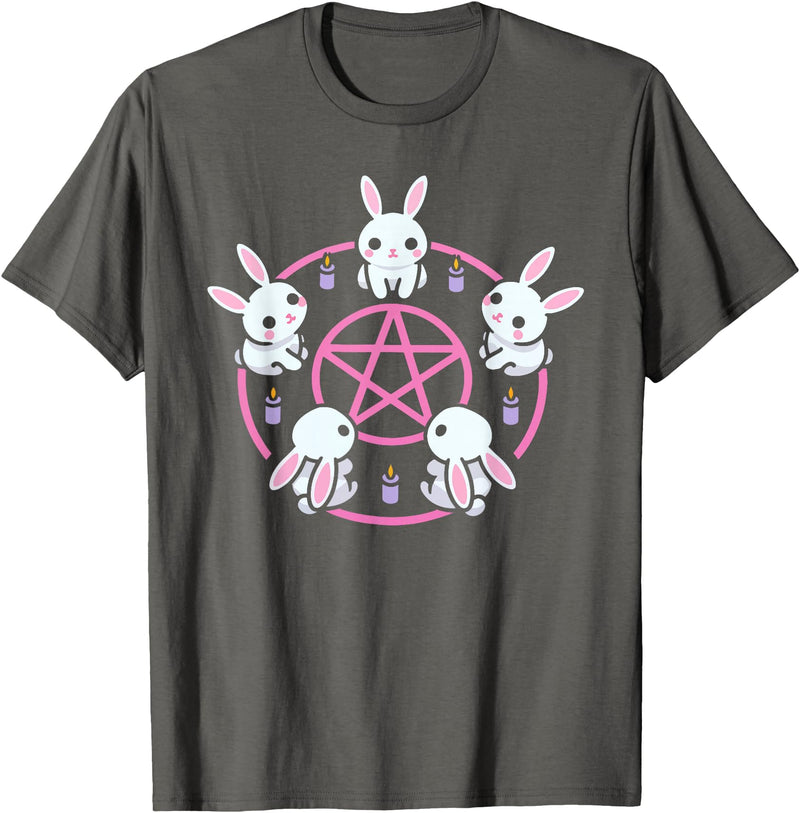 Bunny Rabbit Pentacle Pentagram Pink Pastel Goth Dark Humor T-Shirt in Asphalt Grey