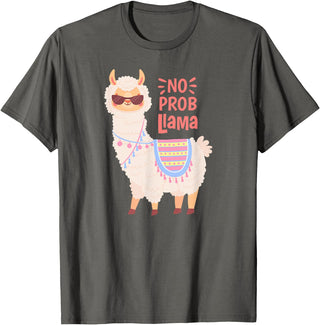 Llama & Alpaca Shirts, Cute Llama & Alpaca Outfit No ProbLlama Shirt, No Problama Shirt, Funny Alpaca Llama T-Shirt - Asphalt Grey