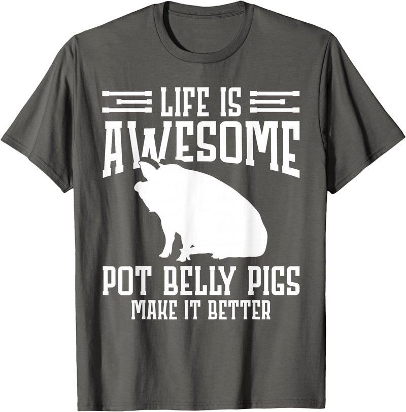 Pot Belly Pig Clothing & Pig Stuffed Animal Pot Belly Pig Enrichment Toys Pig Food Pot Belly Pig Lover T-Shirt - Asphalt Grey