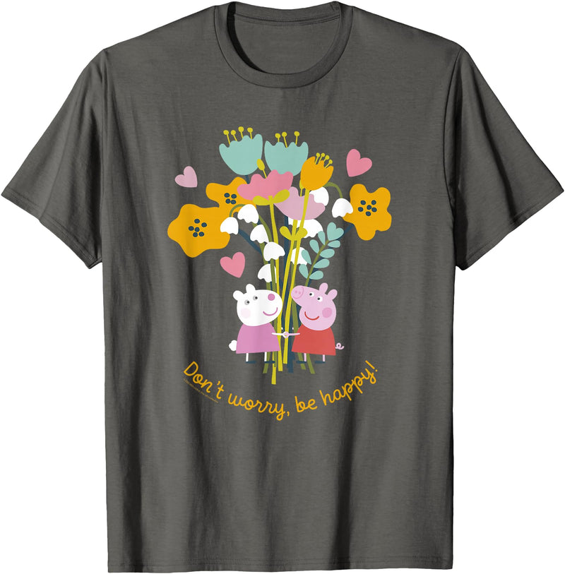Peppa Pig Don't Worry Be Happy Floral Logo T-Shirt - Asphalt Grey
