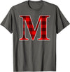 Buffalo Plaid Forever Buffalo Plaid Monogram Letter M Matching Holiday T-Shirt - Asphalt Grey