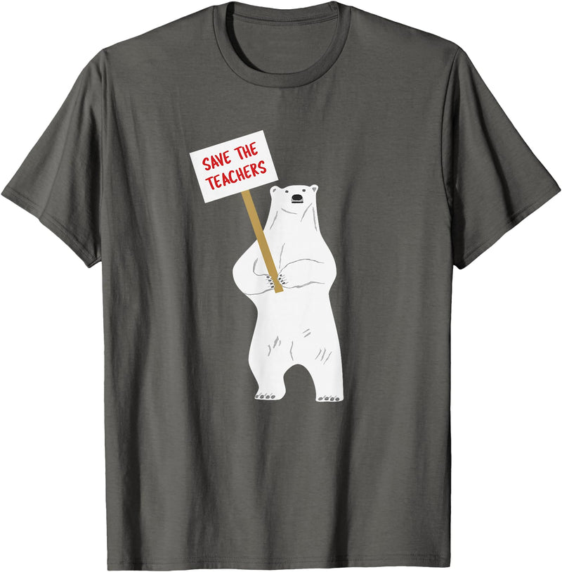 Math & Mirth Designs Save the Teachers Cute Polar Bear T-Shirt T-Shirt - Asphalt Grey
