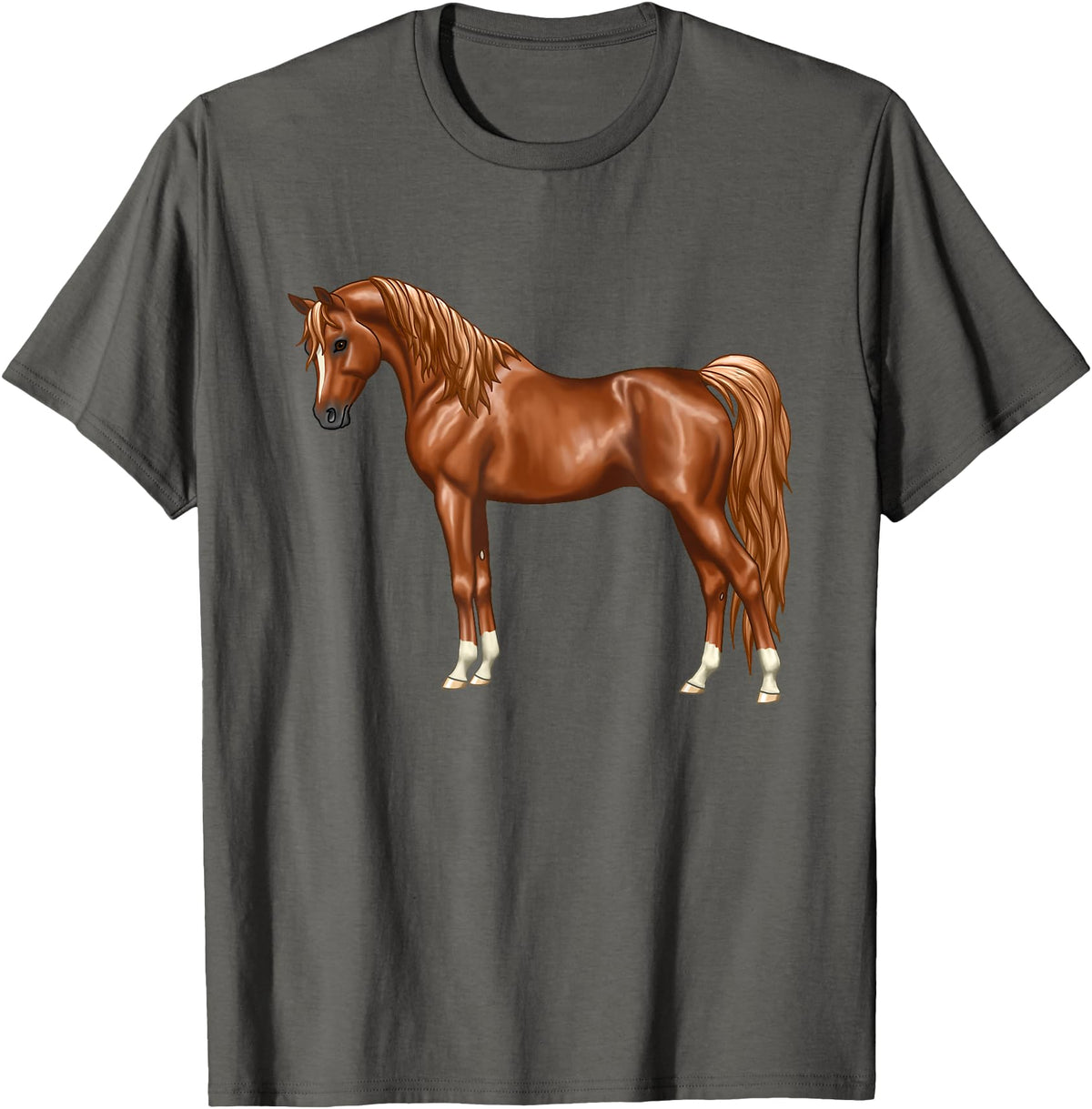 Arabian Horse Art by CSForest Beautiful Red Chestnut Egyptian Arabian Horse Lovers Gift T-Shirt - Asphalt Grey