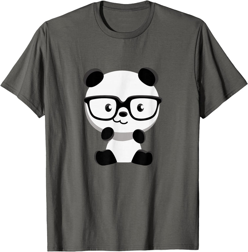 My Shirt Hub Cute Little Bear Panda Nerd with Glasses T-Shirt - Asphalt Grey