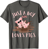 Funny Pig Lover Farm Animals Just A Boy Who Loves Pigs sunglasses In the Mud Kids Boy T-Shirt - Asphalt Grey