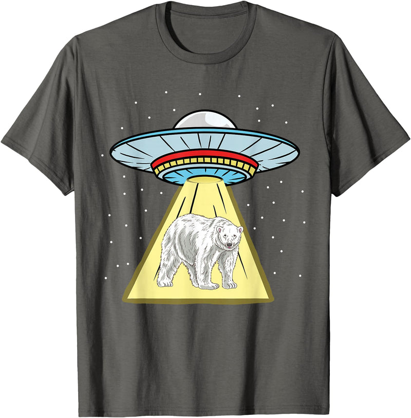 Hiking Lover Design UFO Abduction Polar Bear Arctic Animal T-Shirt - Asphalt Grey