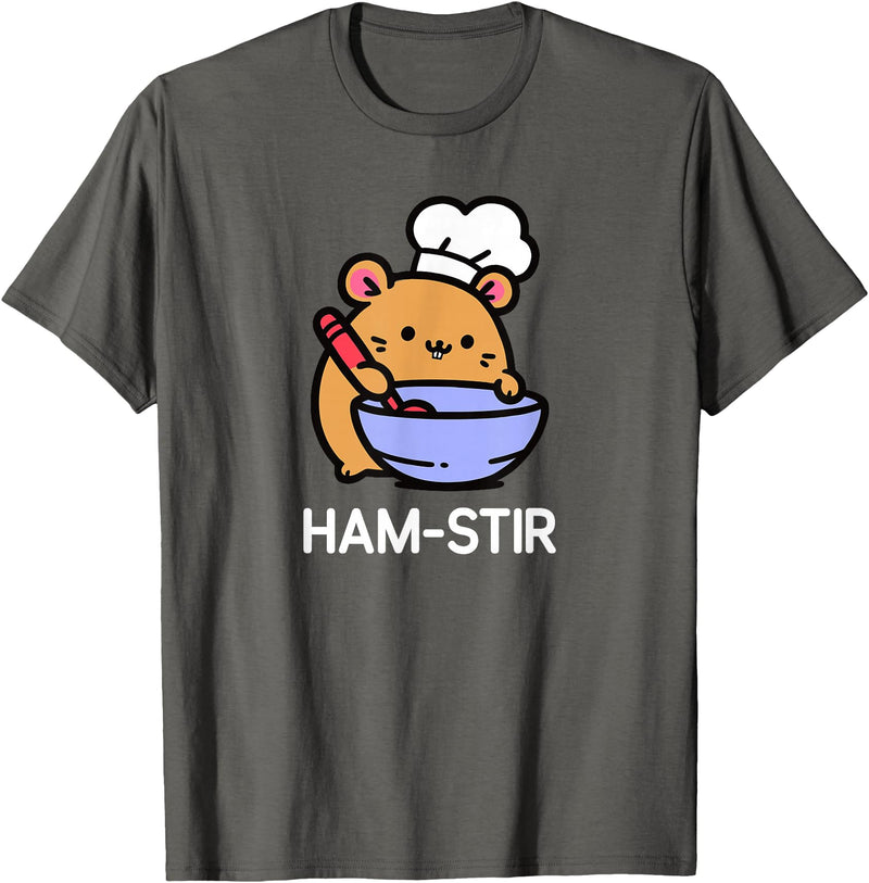 Hamster, Ham-stir Funny Jokes Sarcastic T-Shirt - Unisex-Adults & Kids - Black - Small - Short Sleeve - Cotton Blend - Classic Fit - Crew Neck - T-Shirt - Asphalt Grey